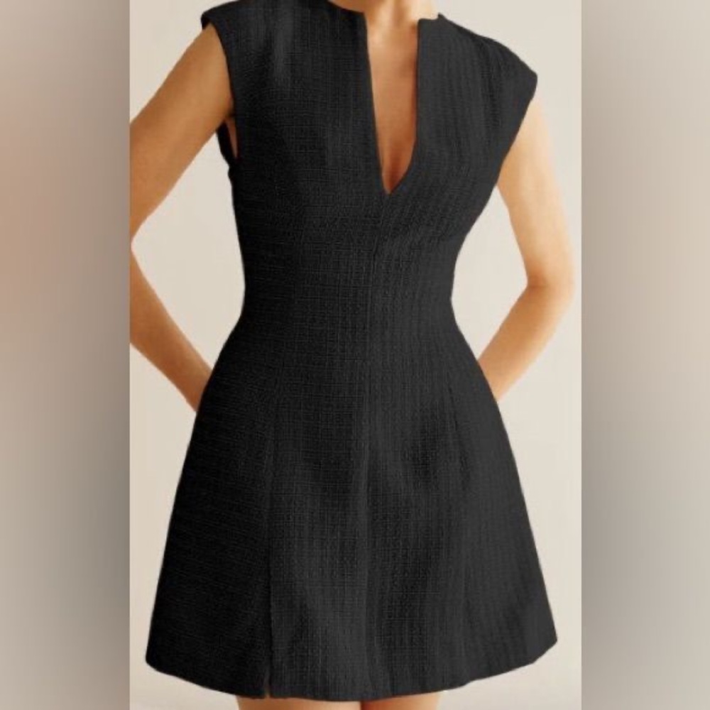 New Commense Piping Zipper Tweed Dress-Size Large-Black